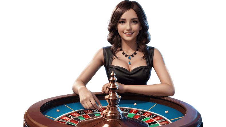 Female croupier at roulette wheel explains promo codes